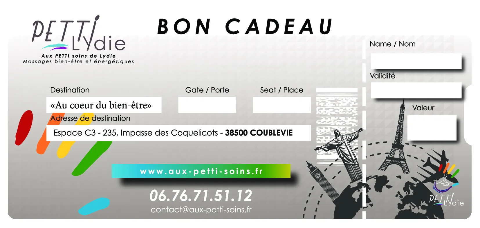Carte cadeau Aux PETTI Soins de Lydie à offrir, C3 Coublevie